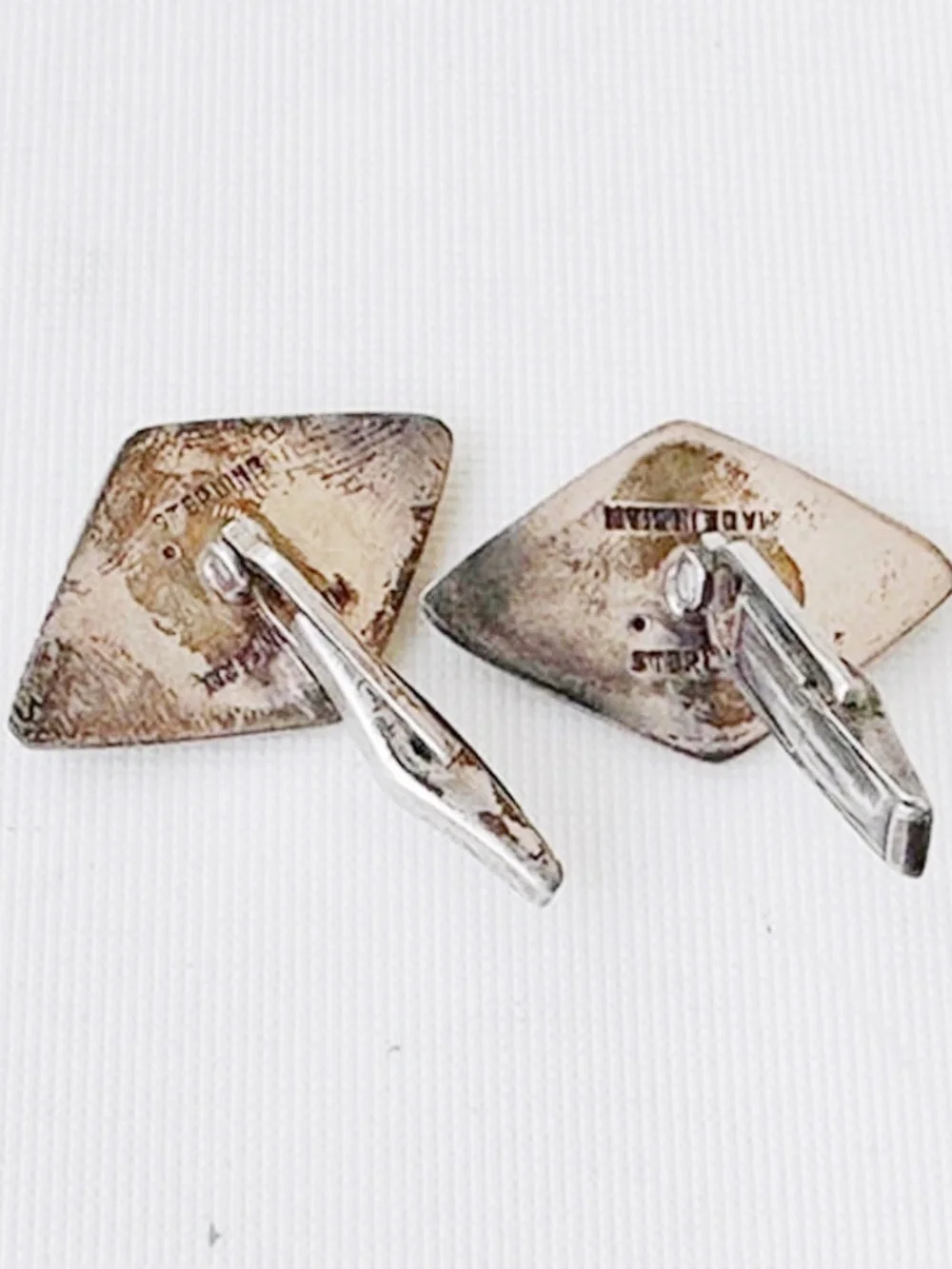 Vintage Siam Sterling Silver 925 Niello Diamond Shape Cufflinks 1.2